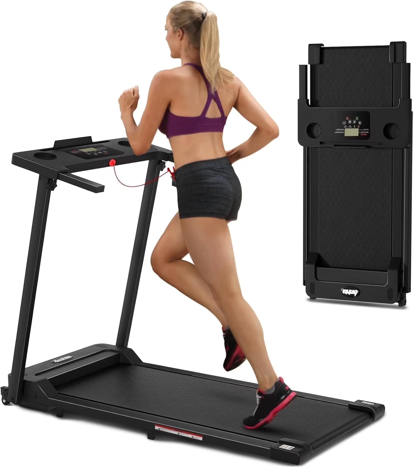300 lb Portable Folding Treadmill, 3.0 HP Foldable Compact Treadmill for Home Office, Walking Running Treadmill with LED Display for Exercise