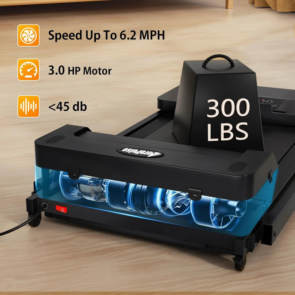 300 lb Portable Folding Treadmill, 3.0 HP Foldable Compact Treadmill for Home Office, Walking Running Treadmill with LED Display for Exercise