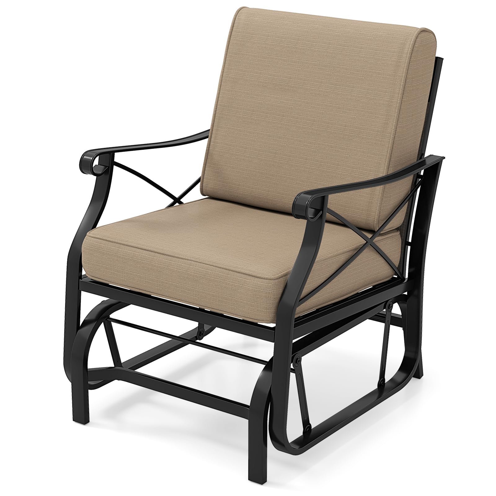 Tangkula Patio Glider Rocking Chair with Metal Frame and Thick Cushions