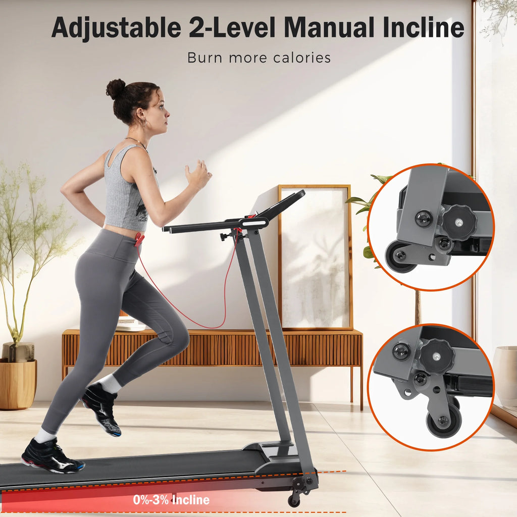 EUROCO 2.5HP Folding Treadmill with 7.5mph Speed, 265 lb Walking Exercise Treadmill with LED Display, 3 - Level Incline and 12 Preset Program for Home Office