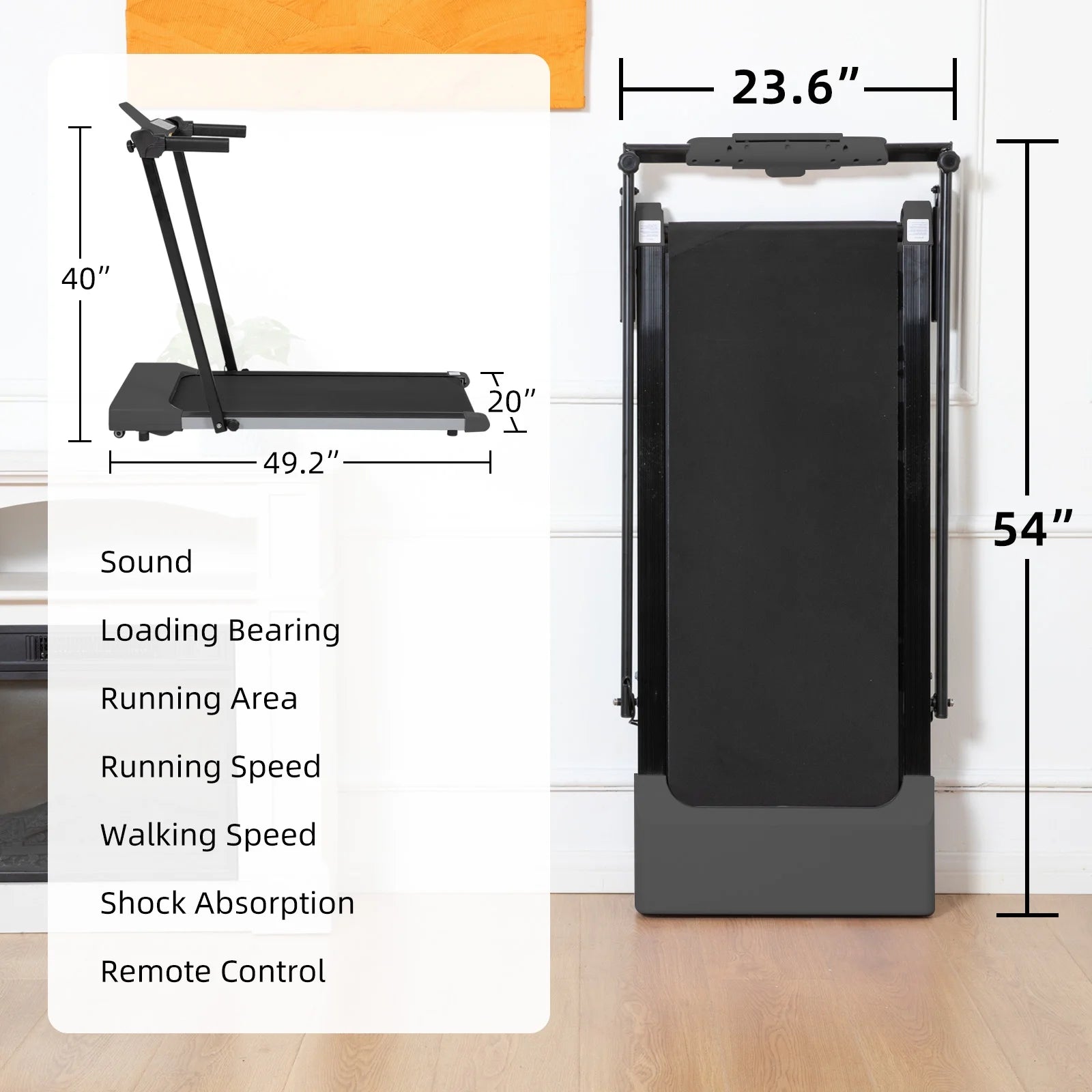 Ambifirner Portable Folding Treadmill, 3.0 HP Foldable Compact Treadmill for Home Office with 300 lb Capacity for Walking & Running