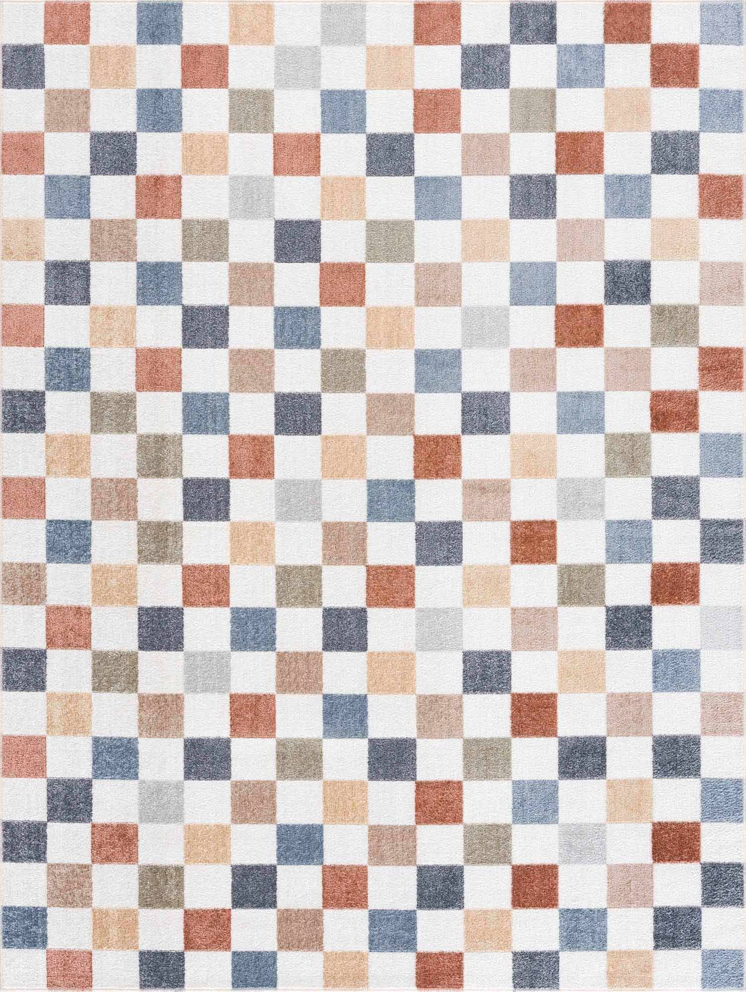 Hauteloom Alie Colorful Checkered Washable Rug | Washable Area Rug for Living Room, Bedroom | Colorful Checkered Rug - 5'3" x 7' Rectangle