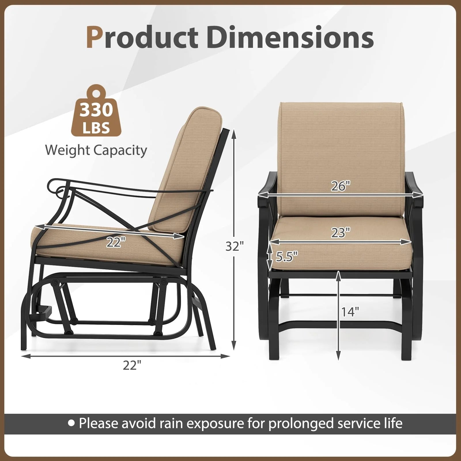 Tangkula Patio Glider Rocking Chair with Metal Frame and Thick Cushions