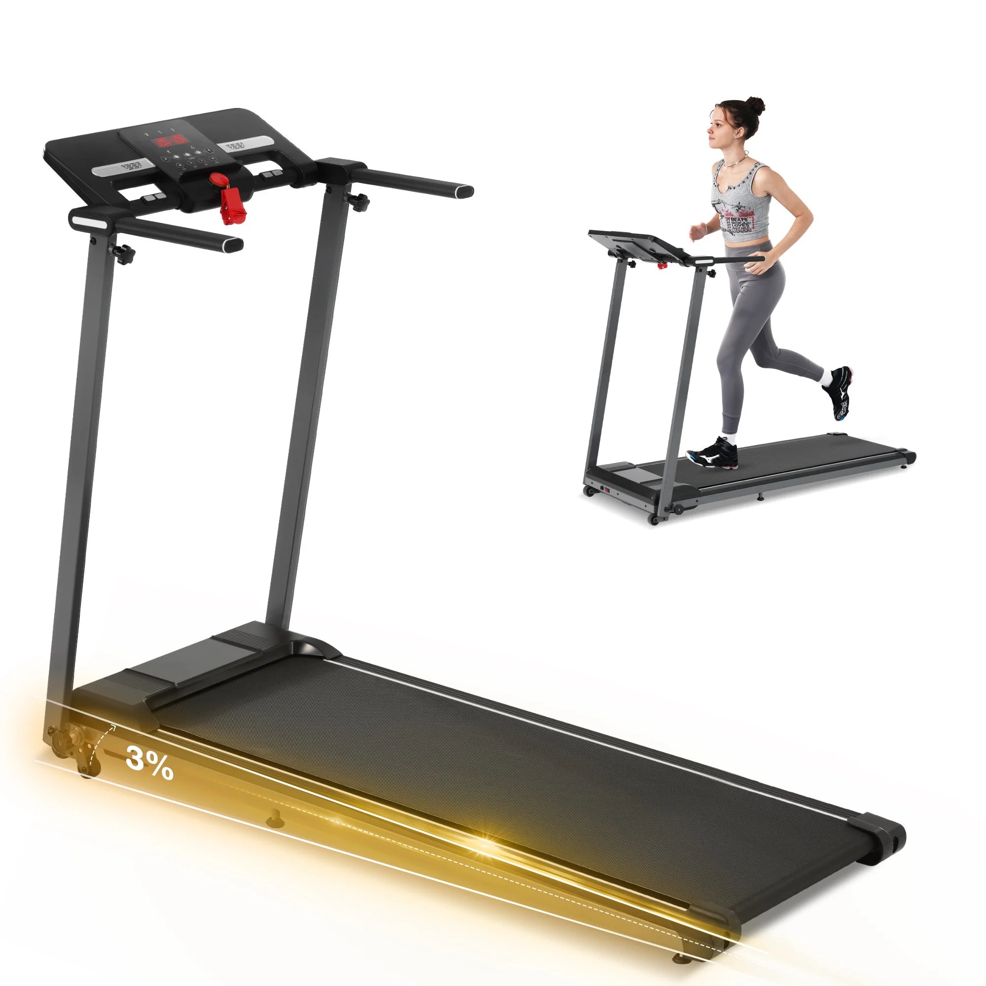 EUROCO 2.5HP Folding Treadmill with 7.5mph Speed, 265 lb Walking Exercise Treadmill with LED Display, 3 - Level Incline and 12 Preset Program for Home Office