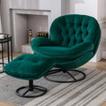 Velvet Swivel Accent Chair with Ottoman Set, Modern Lounge Chair with Footrest and Metal Base Comfy Armchair with 360 Degree Swiveling Single Sofa Chair Accent Chairs for Living Room, Green