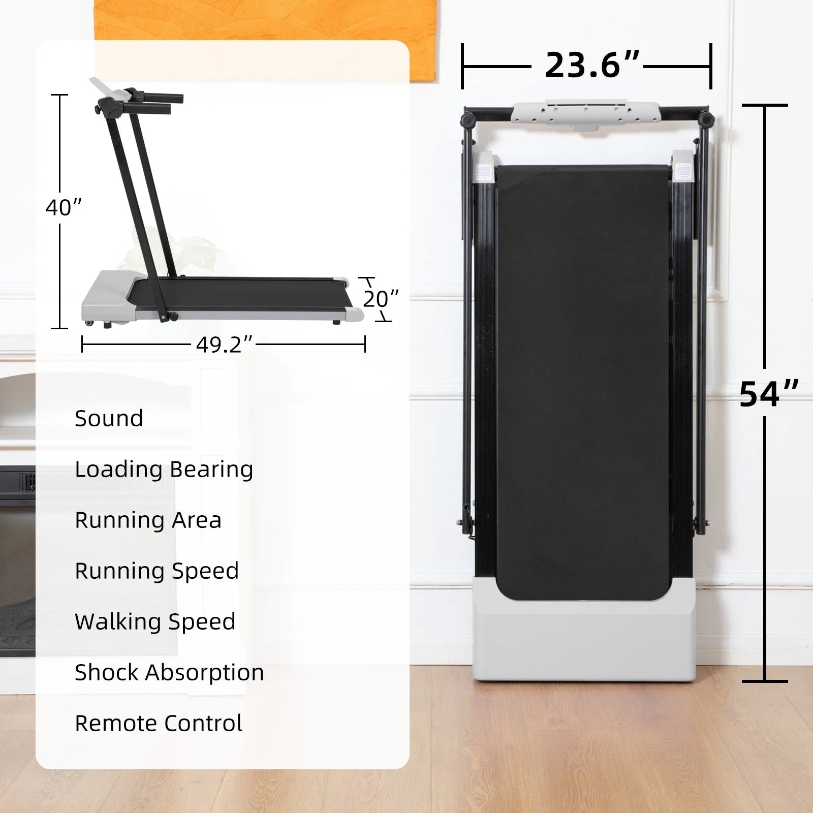 Ambifirner Portable Folding Treadmill, 3.0 HP Foldable Compact Treadmill for Home Office with 300 lb Capacity for Walking & Running