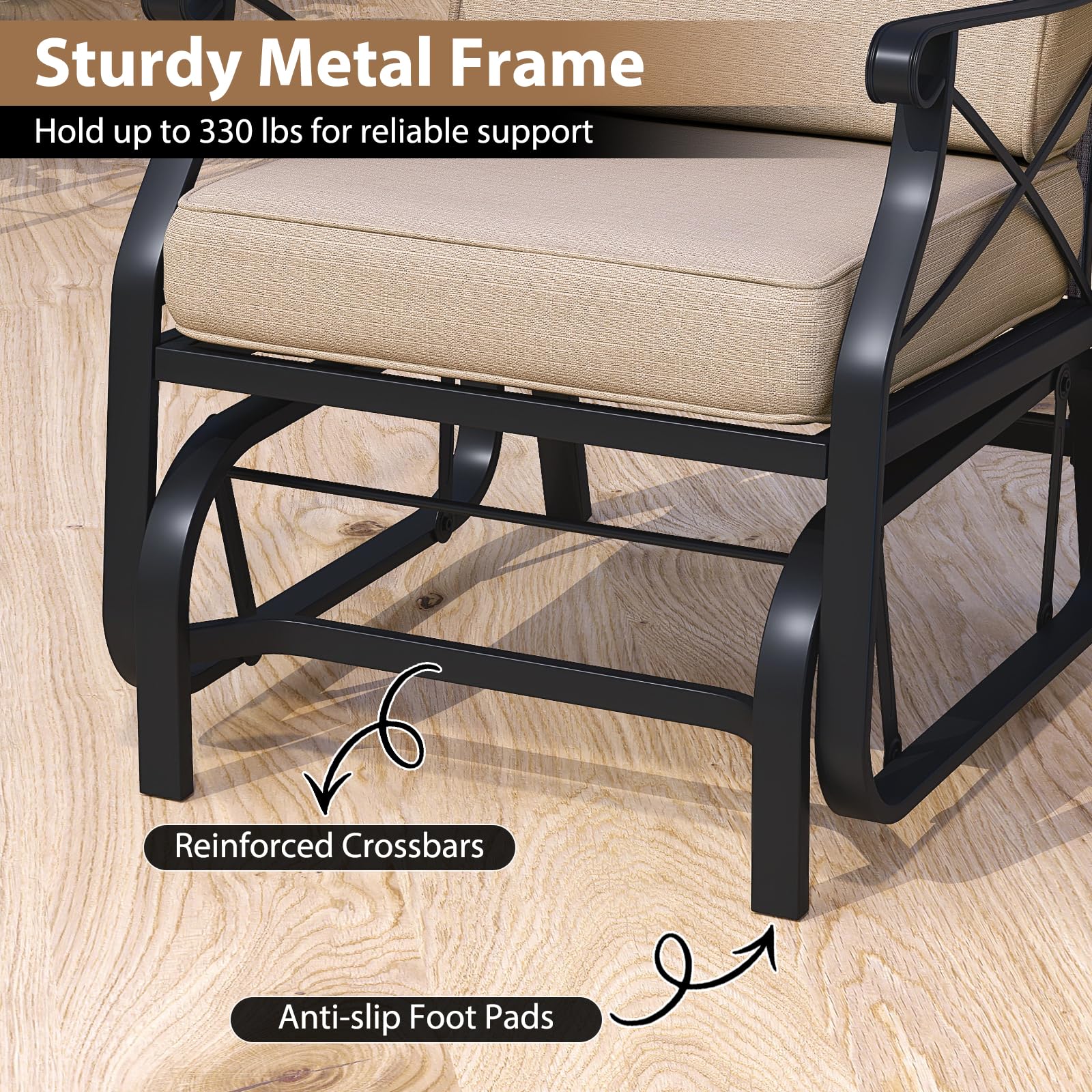 Tangkula Patio Glider Rocking Chair with Metal Frame and Thick Cushions