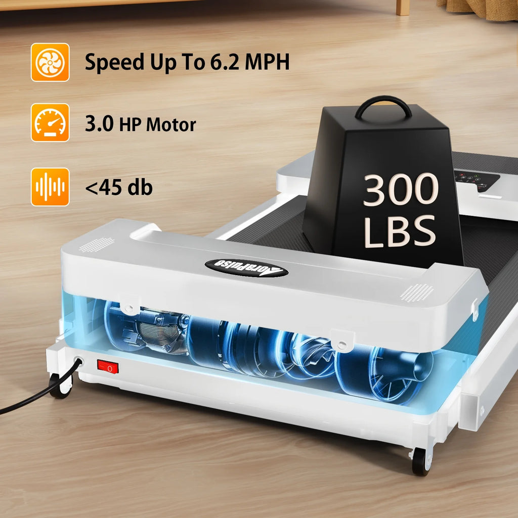 300 lb Portable Folding Treadmill, 3.0 HP Foldable Compact Treadmill for Home Office, Walking Running Treadmill with LED Display for Exercise