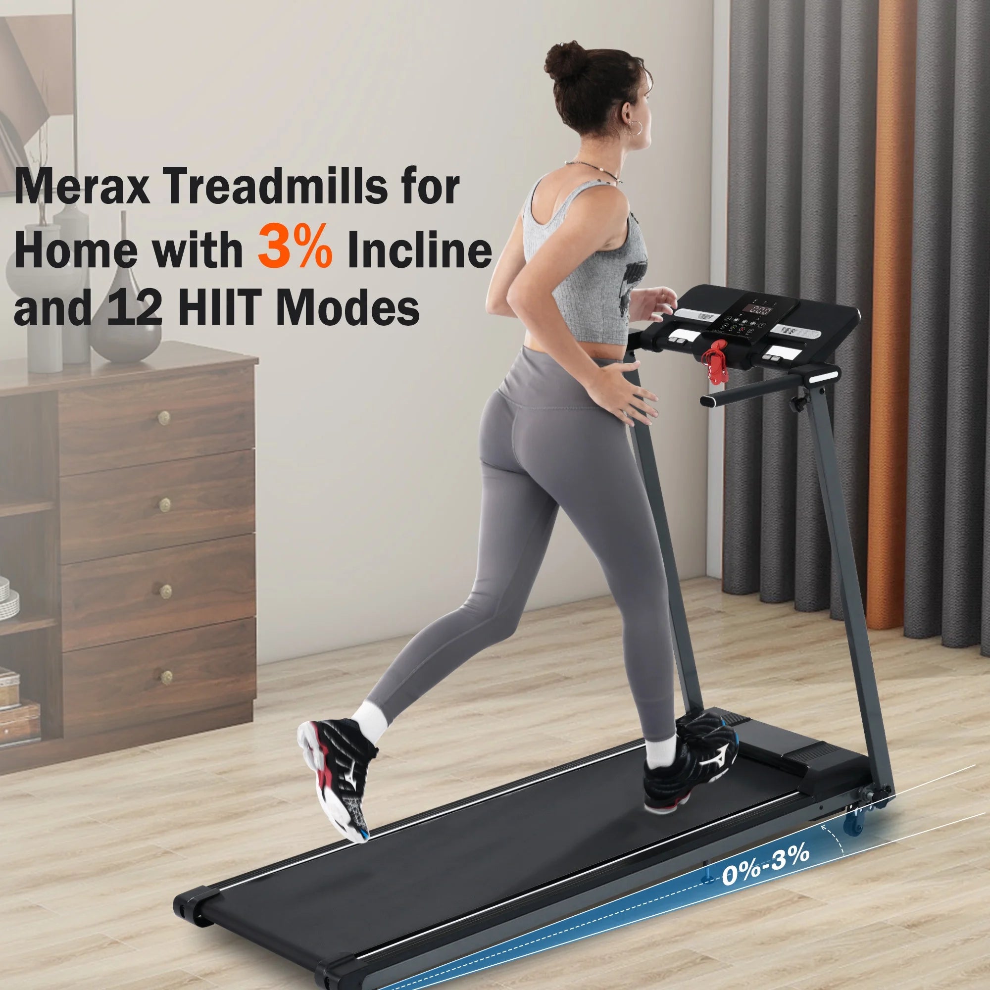 EUROCO 2.5HP Folding Treadmill with 7.5mph Speed, 265 lb Walking Exercise Treadmill with LED Display, 3 - Level Incline and 12 Preset Program for Home Office