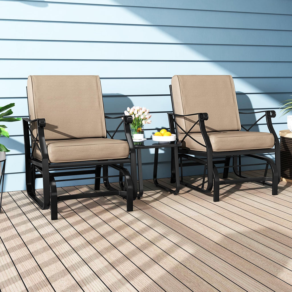 Tangkula Patio Glider Rocking Chair with Metal Frame and Thick Cushions