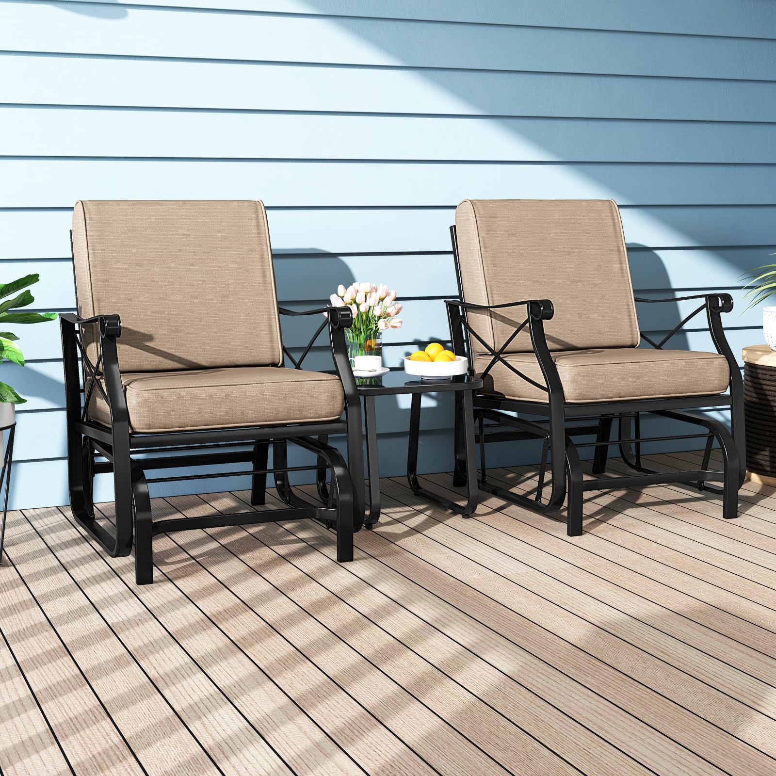 Tangkula Patio Glider Rocking Chair with Metal Frame and Thick Cushions