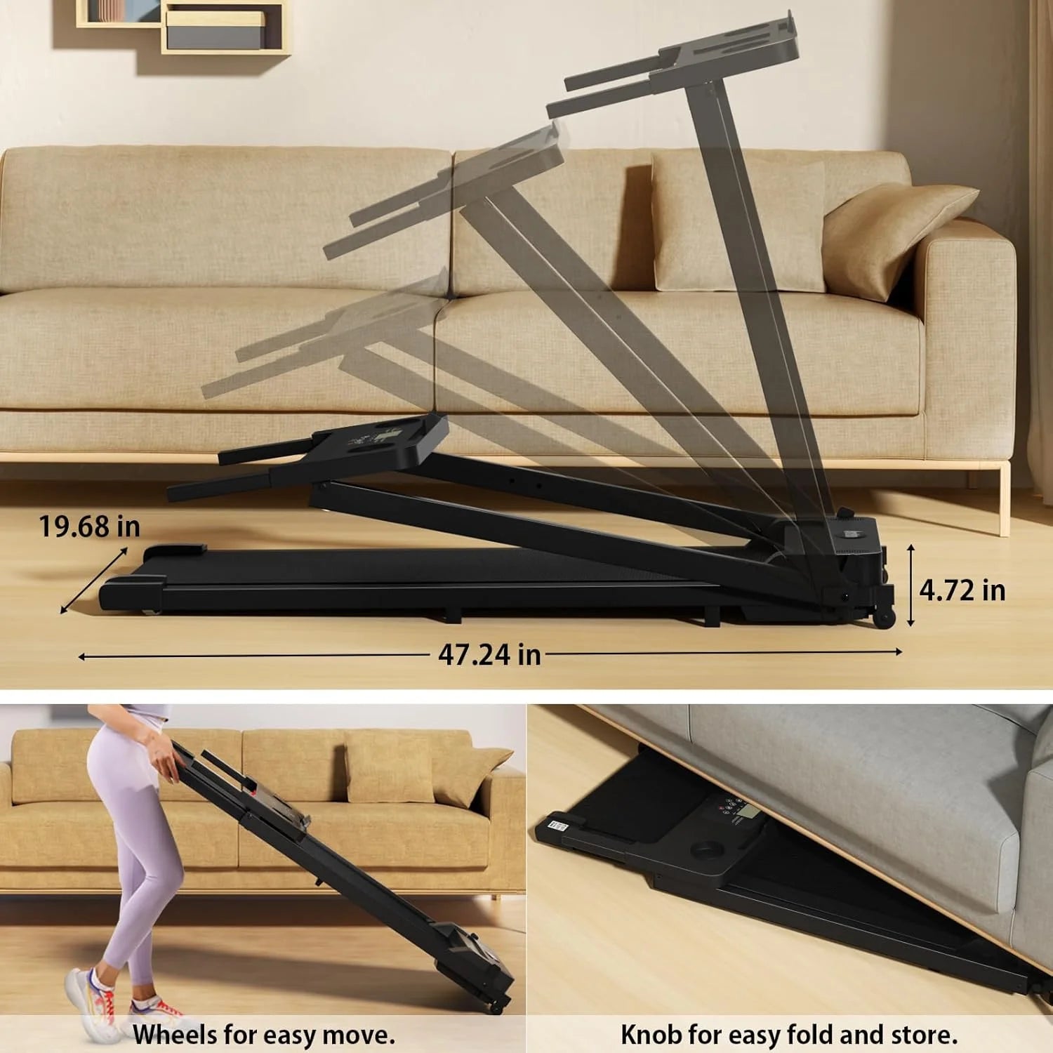 300 lb Portable Folding Treadmill, 3.0 HP Foldable Compact Treadmill for Home Office, Walking Running Treadmill with LED Display for Exercise