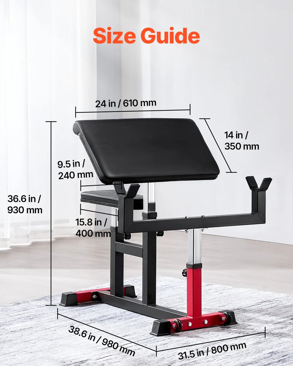 VEVOR Preacher Curl Bench, Strength Training Biceps Machine, Max Load 440 lb Home Gym Equipment, Seated Arm Isolated Barbell Dumbbell Bicep Station, Adjustable Weight Benches for Home Gym