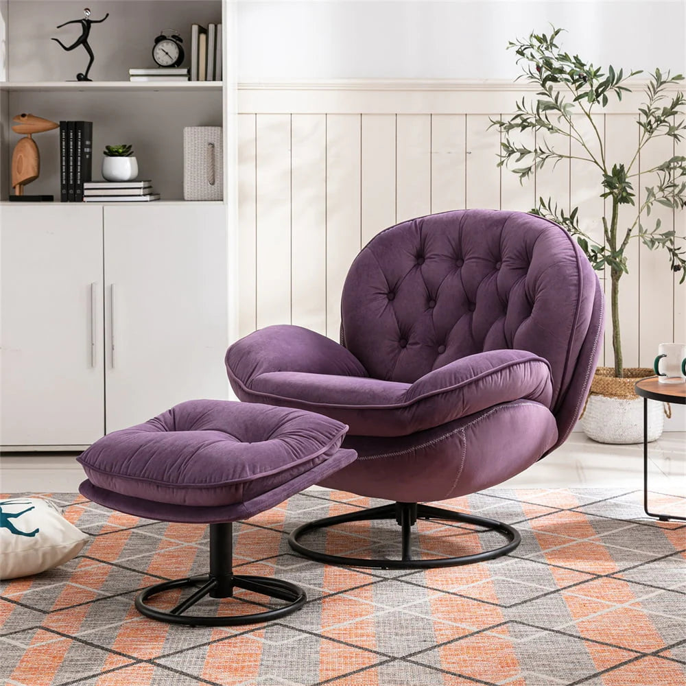 Velvet Swivel Accent Chair with Ottoman Set, Modern Lounge Chair with Footrest and Metal Base Comfy Armchair with 360 Degree Swiveling Single Sofa Chair Accent Chairs for Living Room, Green
