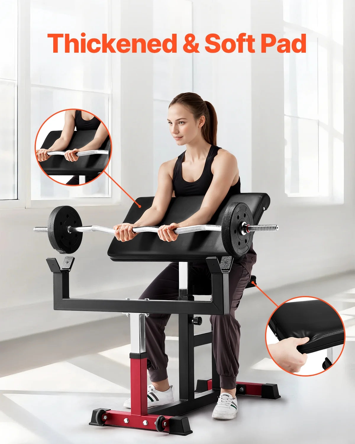 VEVOR Preacher Curl Bench, Strength Training Biceps Machine, Max Load 440 lb Home Gym Equipment, Seated Arm Isolated Barbell Dumbbell Bicep Station, Adjustable Weight Benches for Home Gym