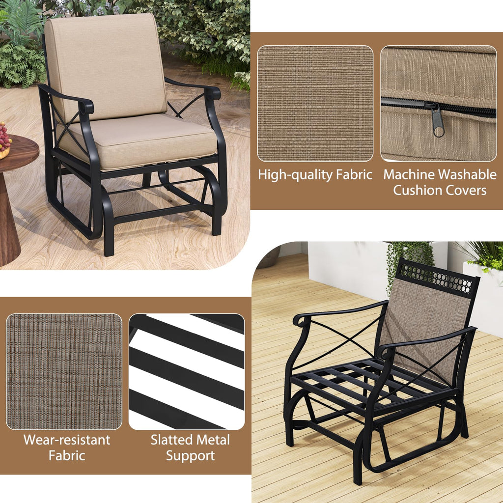 Tangkula Patio Glider Rocking Chair with Metal Frame and Thick Cushions