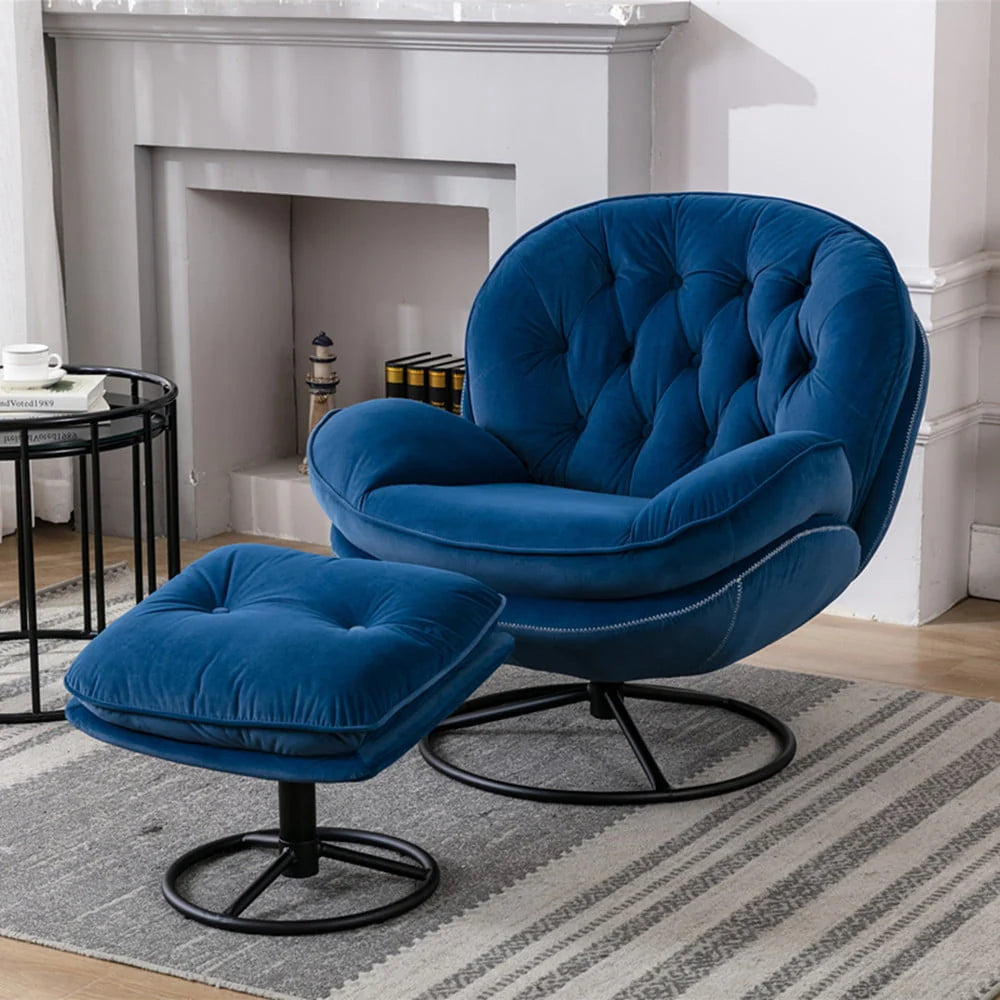 Velvet Swivel Accent Chair with Ottoman Set, Modern Lounge Chair with Footrest and Metal Base Comfy Armchair with 360 Degree Swiveling Single Sofa Chair Accent Chairs for Living Room, Green