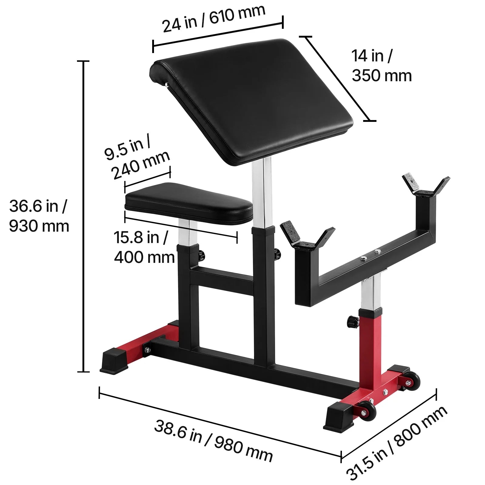 VEVOR Preacher Curl Bench, Strength Training Biceps Machine, Max Load 440 lb Home Gym Equipment, Seated Arm Isolated Barbell Dumbbell Bicep Station, Adjustable Weight Benches for Home Gym