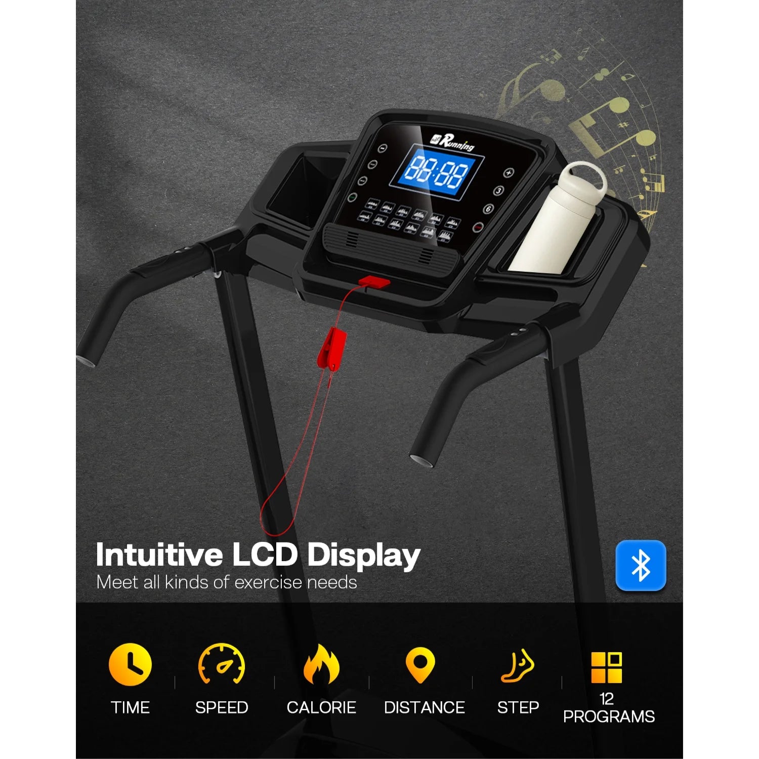 3.5HP 330 lb Weight Foldable Electric Running Walking Machine with Bluetooth/APP for Home, Fitness Jogging Exercise, Easy Installation and Space Saver for Home Office Gym