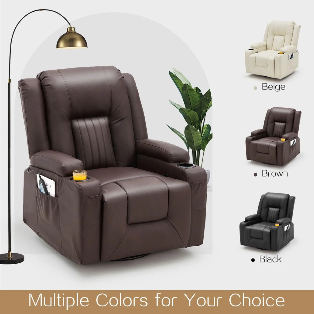 AECOJOY Massage Recliner Manual Chair with Heating & 360° Swivel Rocking Function, Brown
