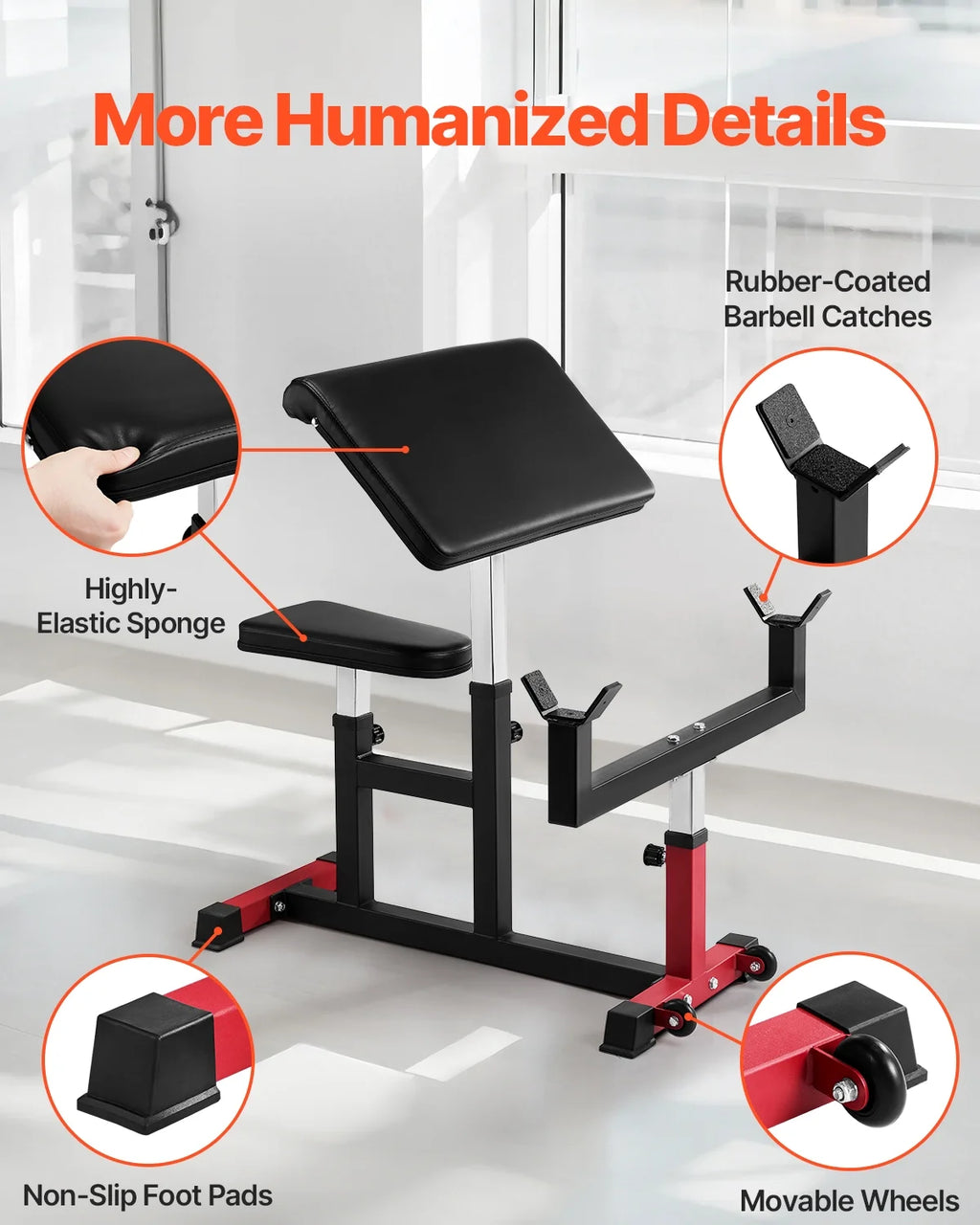VEVOR Preacher Curl Bench, Strength Training Biceps Machine, Max Load 440 lb Home Gym Equipment, Seated Arm Isolated Barbell Dumbbell Bicep Station, Adjustable Weight Benches for Home Gym