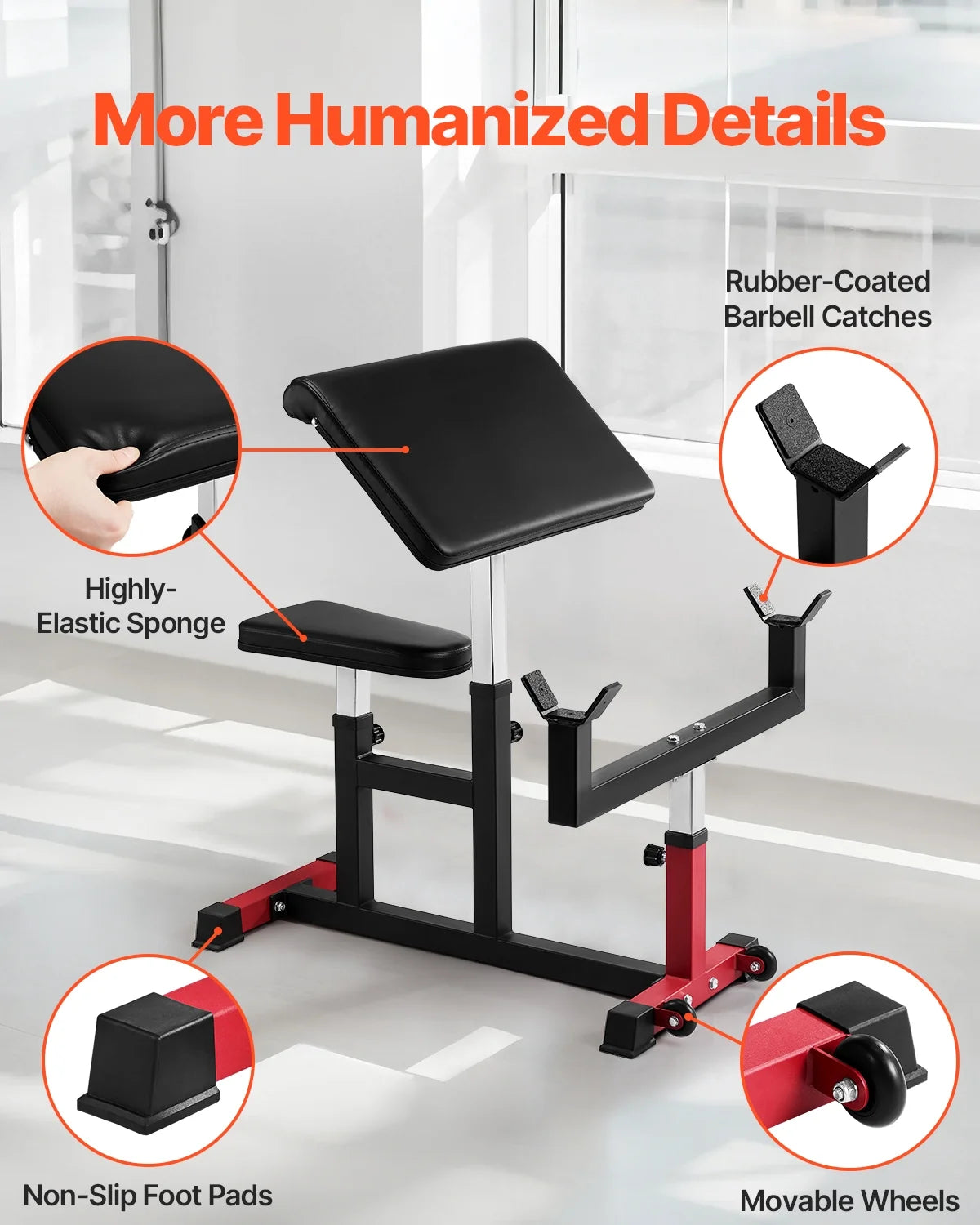 VEVOR Preacher Curl Bench, Strength Training Biceps Machine, Max Load 440 lb Home Gym Equipment, Seated Arm Isolated Barbell Dumbbell Bicep Station, Adjustable Weight Benches for Home Gym