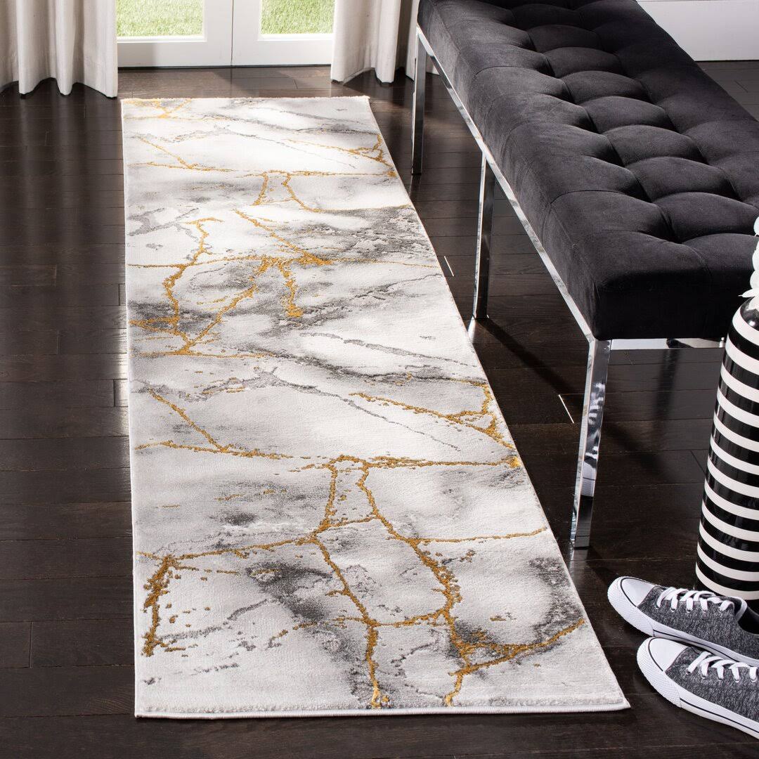 Coupland Abstract Gray/Gold Area Rug Orren Ellis Rug Size: Runner 2'3" x 14'