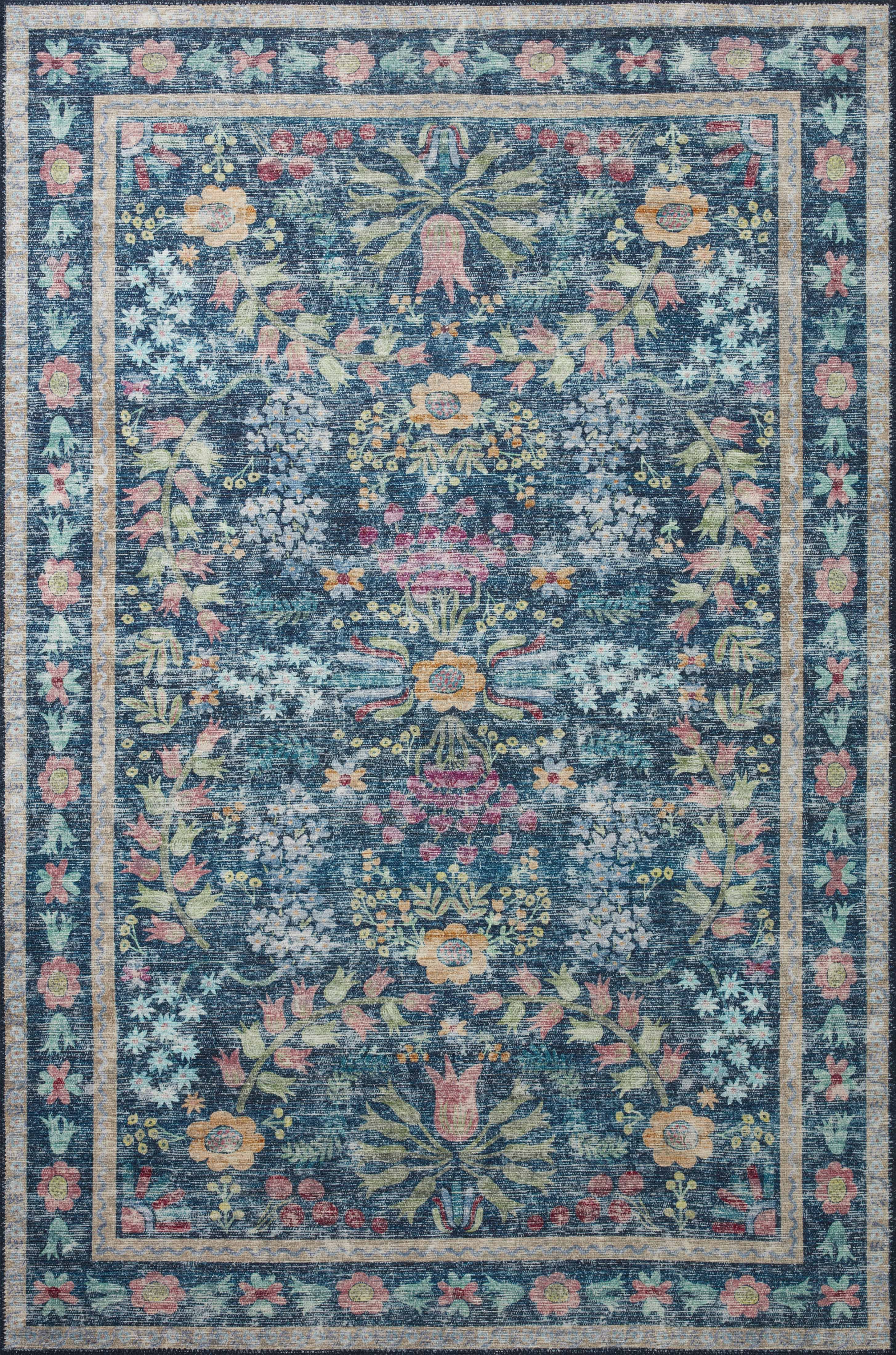 Rifle Paper Co. x Loloi 5'0" x 7'6" Blue/Multicolor Maison Frances (MAO-06) Area Rug